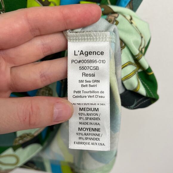 L’Agence Ressi Sea Green Equestrian Belt Swirl Colorful Print Luxury T-Shirt Med - Picture 9 of 11